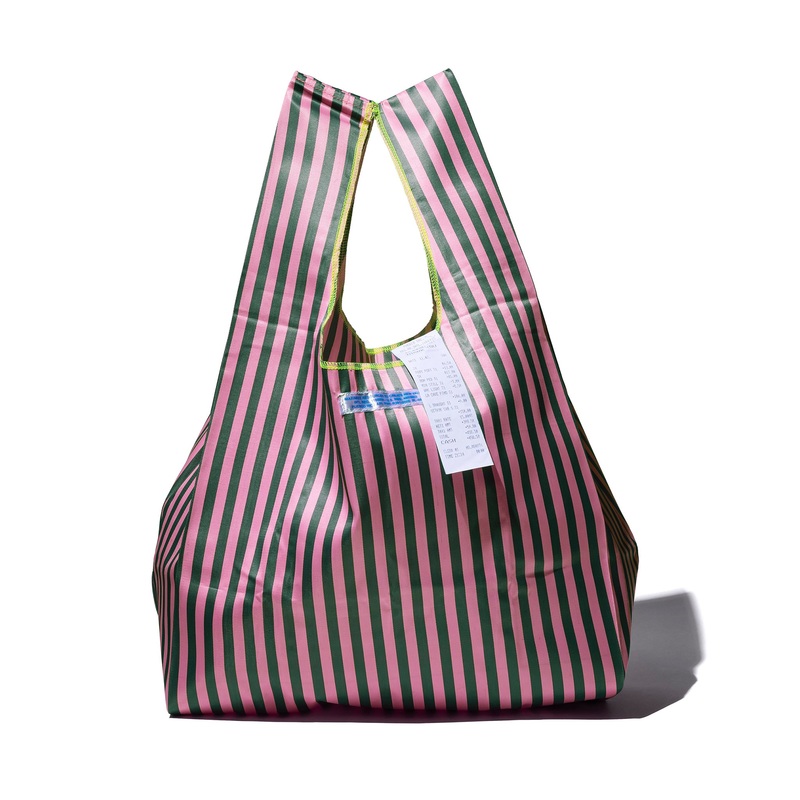 SCHOOL TIE FABRIC BAG / Dark Green x Pink