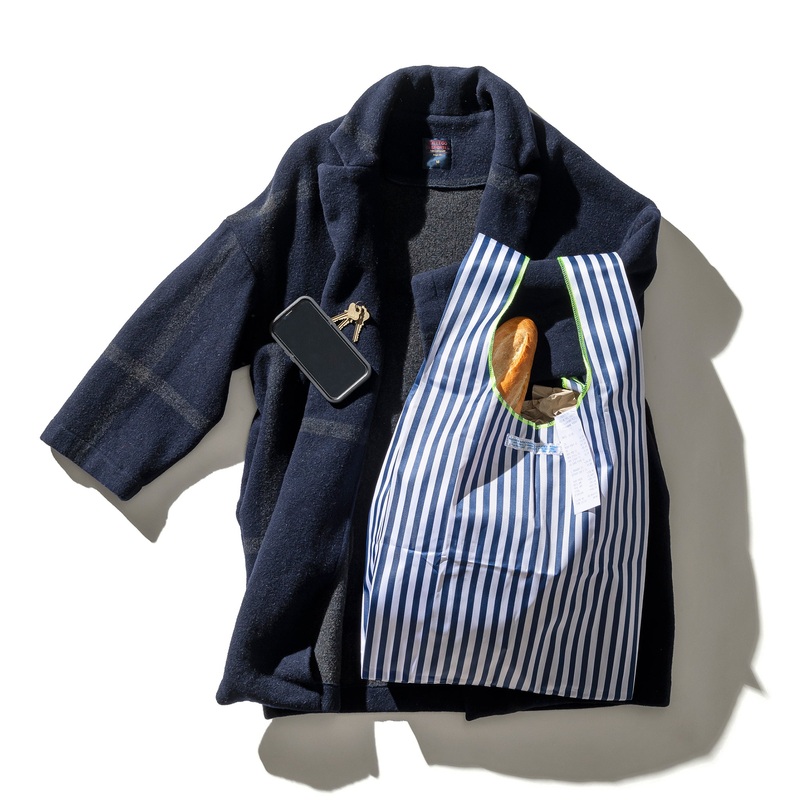 SCHOOL TIE FABRIC BAG / Navy Blue x White