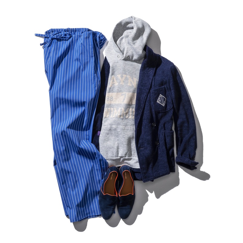 COTTON STRIPE REGULAR PANTS / Blue