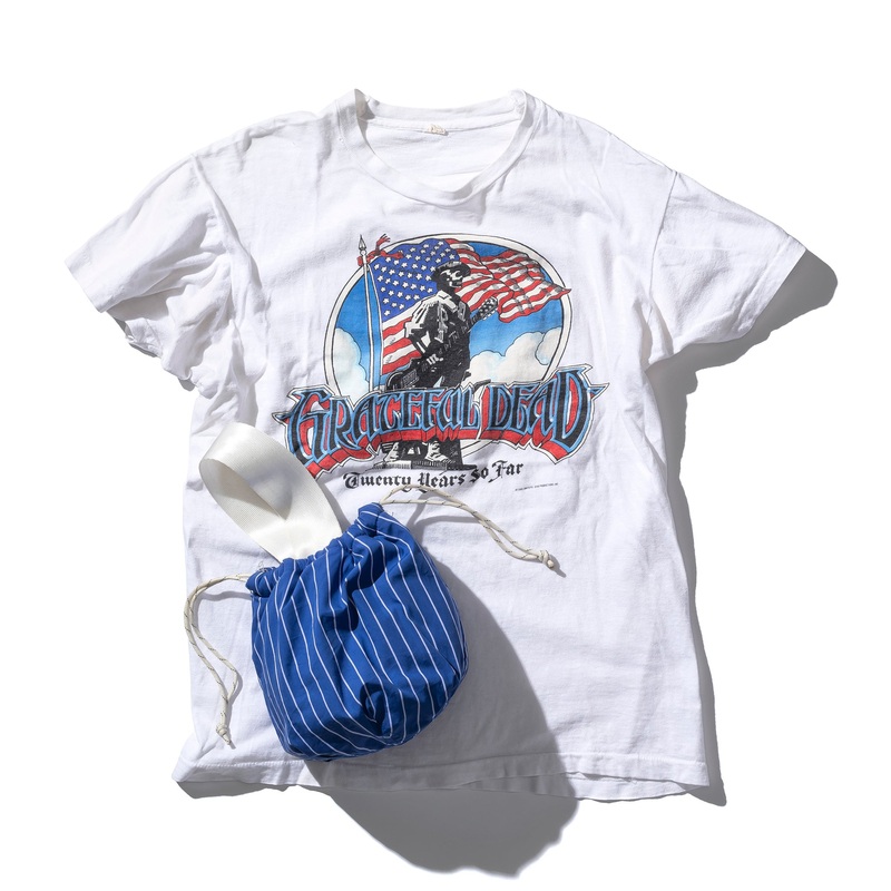 SHIRT FABRIC DRAWSTRING BAG / Blue Pencil Stripe