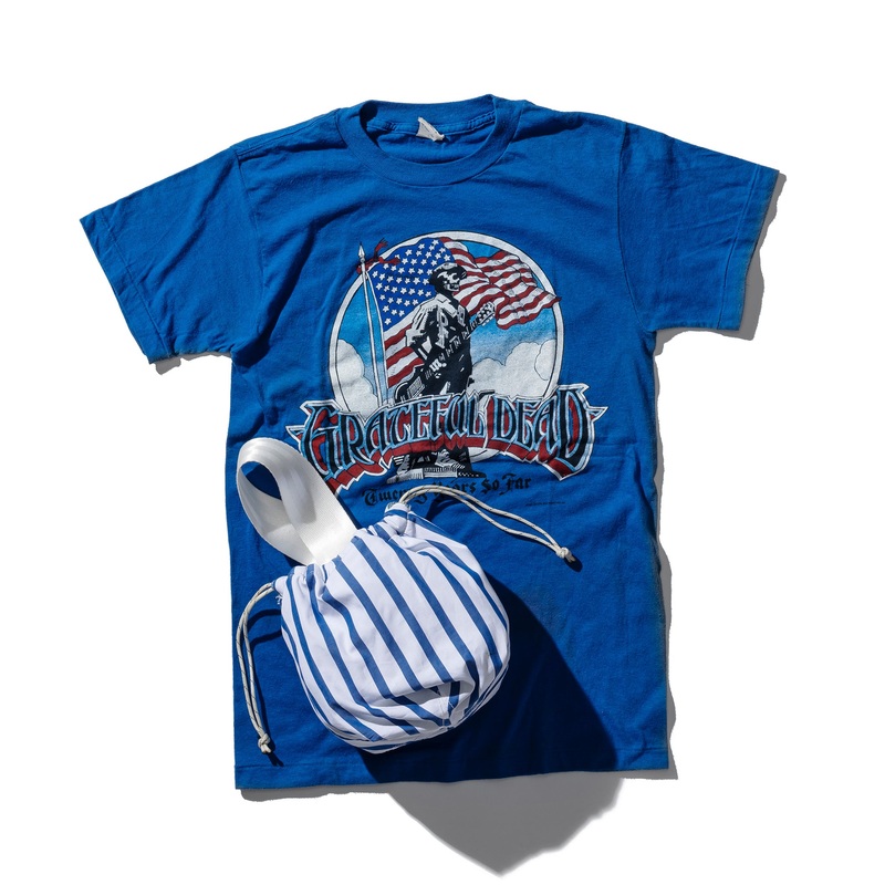 SHIRT FABRIC DRAWSTRING BAG / White Stripe