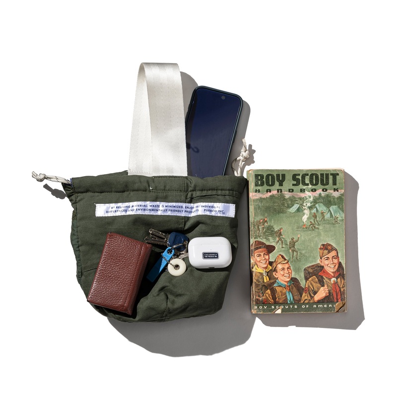 VINTAGE JUMPSUIT FABRIC DRAWSTRING BAG