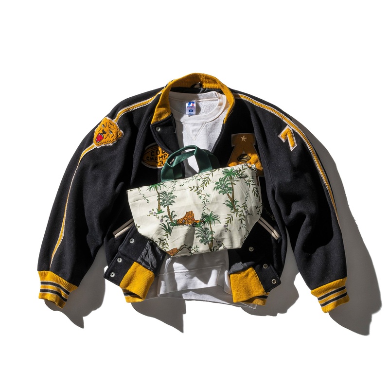 VINTAGE TENT FABRIC W/PRINTED PATTERN BAG / Jungle