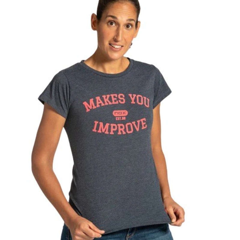 CAMISETA CASUAL NOX AZUL MARINO LETRAS ROJAS