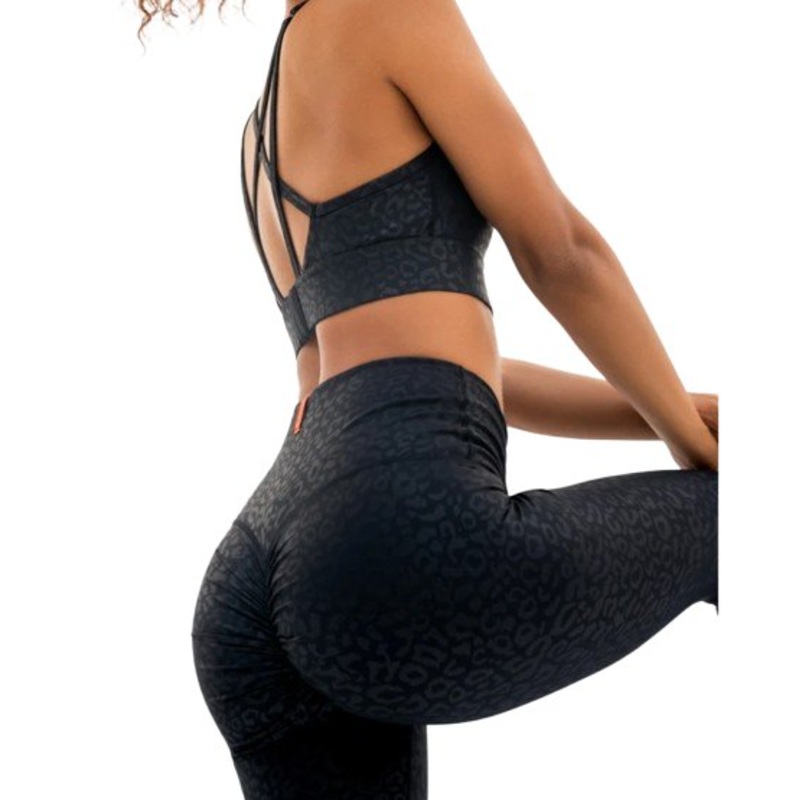 BUNNYE Jet Black Embossed Leopard Leggings