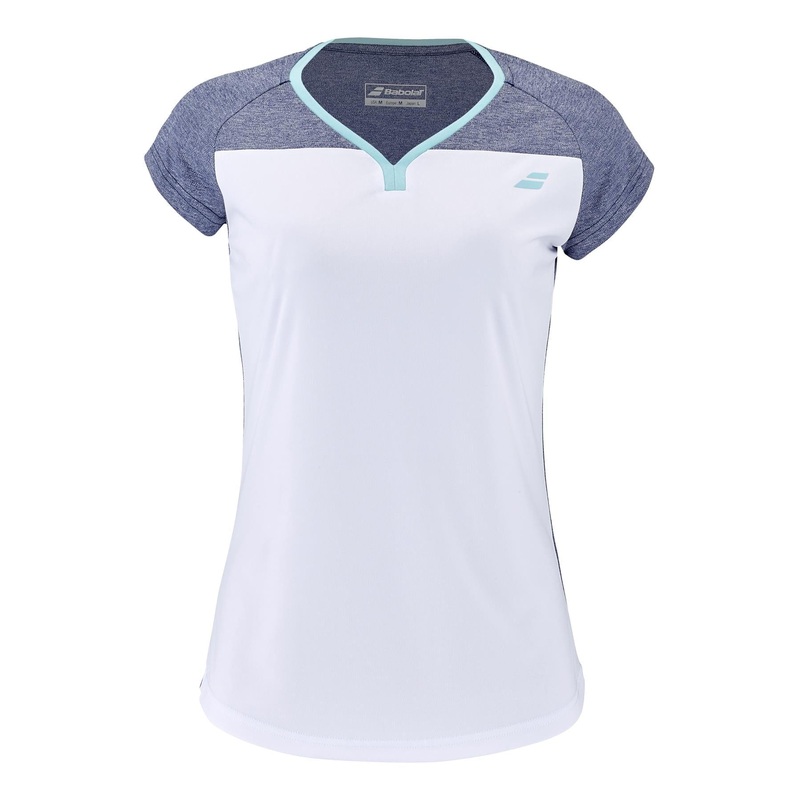 Babolat Play Womens Padel Cap Sleeve Top – White / Blue Heather
