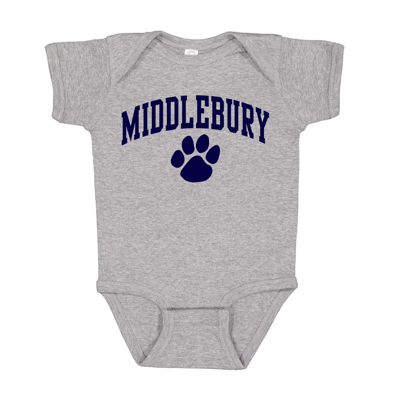 Middlebury Paw Onesie (grey)|NEWBORN|6 Months|12 Months|18 Months