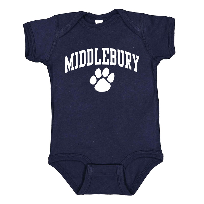 Middlebury Paw Onesie (navy)|Newborn (~0-3M)|6 Months|12 Months|18 Months