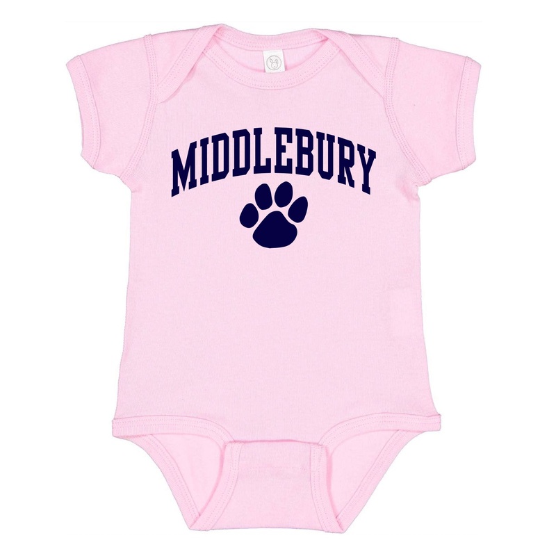 Middlebury Paw Onesie (pink)|Newborn (~0-3M)|6 Months|12 Months|18 Months