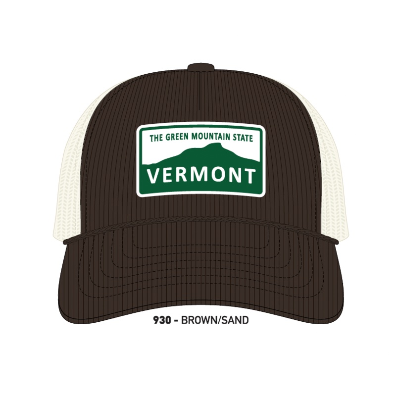 Green Mountains VT Hat Corduroy Trucker (Brown/Sand)