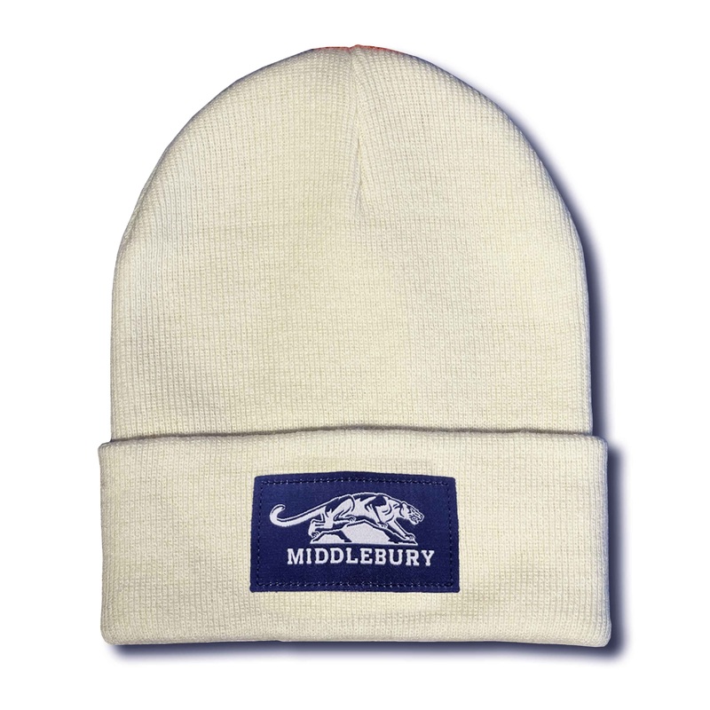 Middlebury Panther Cuff Knit Hat (Heather Cream)