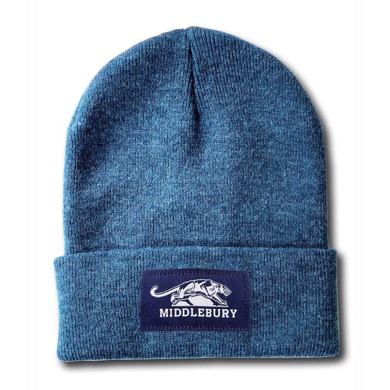 Middlebury Panther Cuff Knit Hat (Heather Twilight Blue)