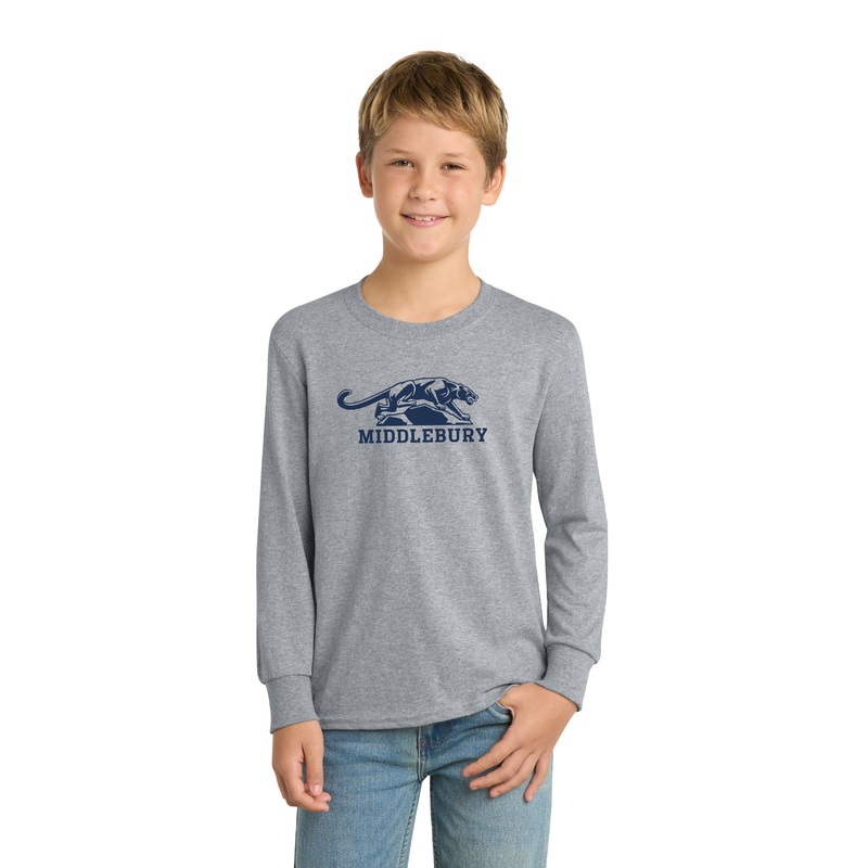 Middlebury YOUTH Panther Long Sleeved T-Shirt (Grey)
