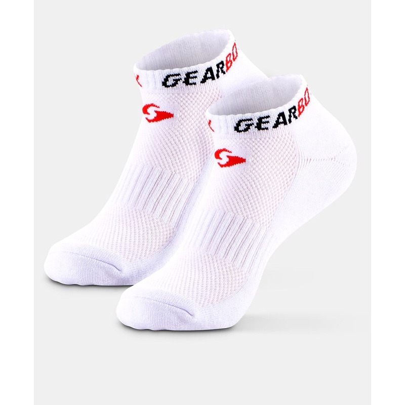 Gearbox No-Show Socks – White/Black/Red