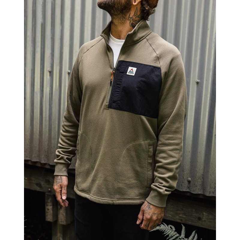 Offgrid 1/4 Zip Recycled Cotton Sweatshirt – Dusty Olive