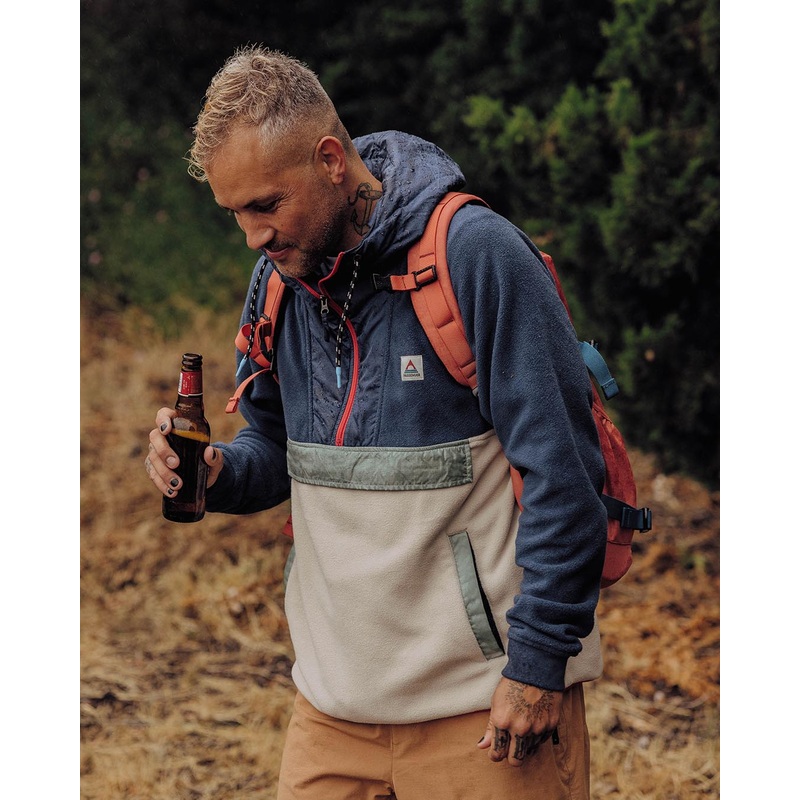 Woodland Hooded 1/2 Zip Recycled Polar Fleece – Dark Denim/Oatmeal