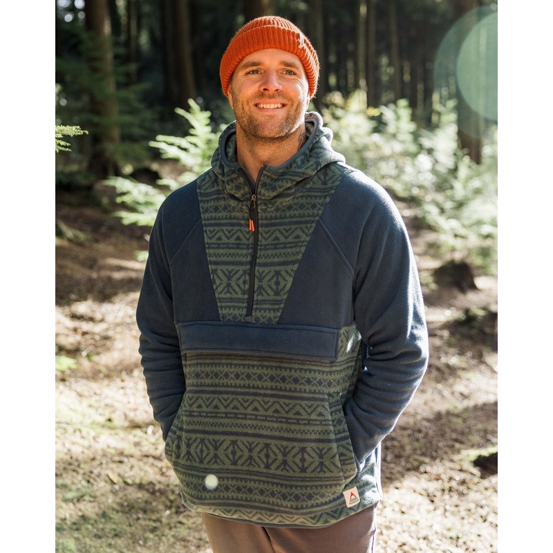 Edge Hooded 1/2 Zip Polar Fleece – Nordic Geo Deep Ocean
