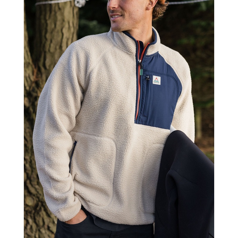 Offgrid 1/2 Zip Recycled Sherpa Fleece – Oatmeal/Navy