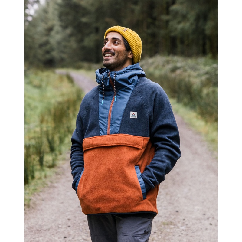 Woodland Hooded 1/2 Zip Recycled Polar Fleece – Deep Navy/Baked Clay