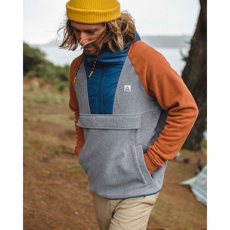 Woodland Hooded 1/2 Zip Recycled Polar Fleece – Grey Marl